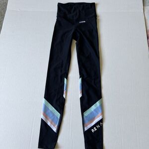 PE Nation XS/TP Yoga Leggings Womens Black Running High Rise Blue Pink Stripes